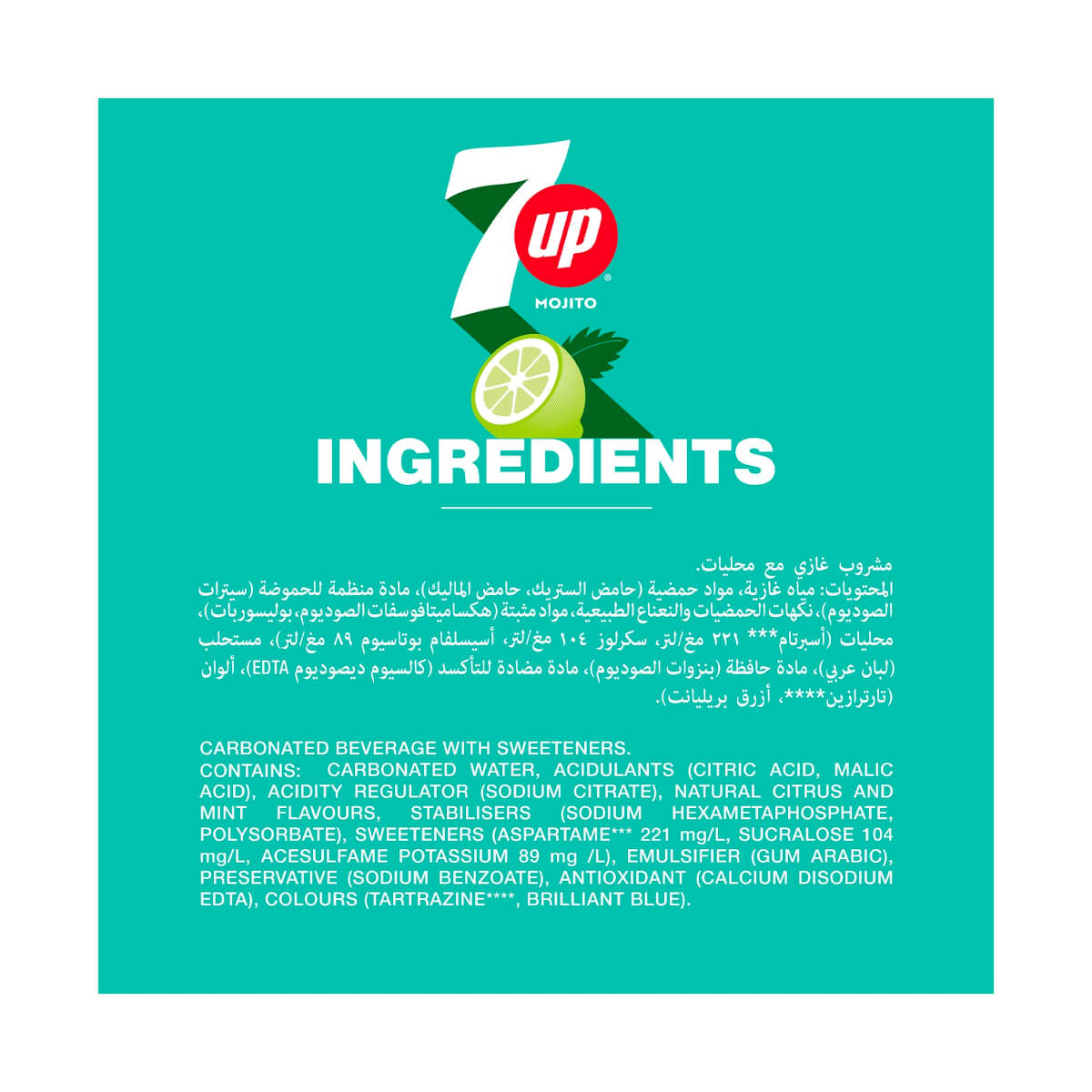 7UP Mojito Lemon & Mint Carbonated Soft Drink Zero Sugar 330ml