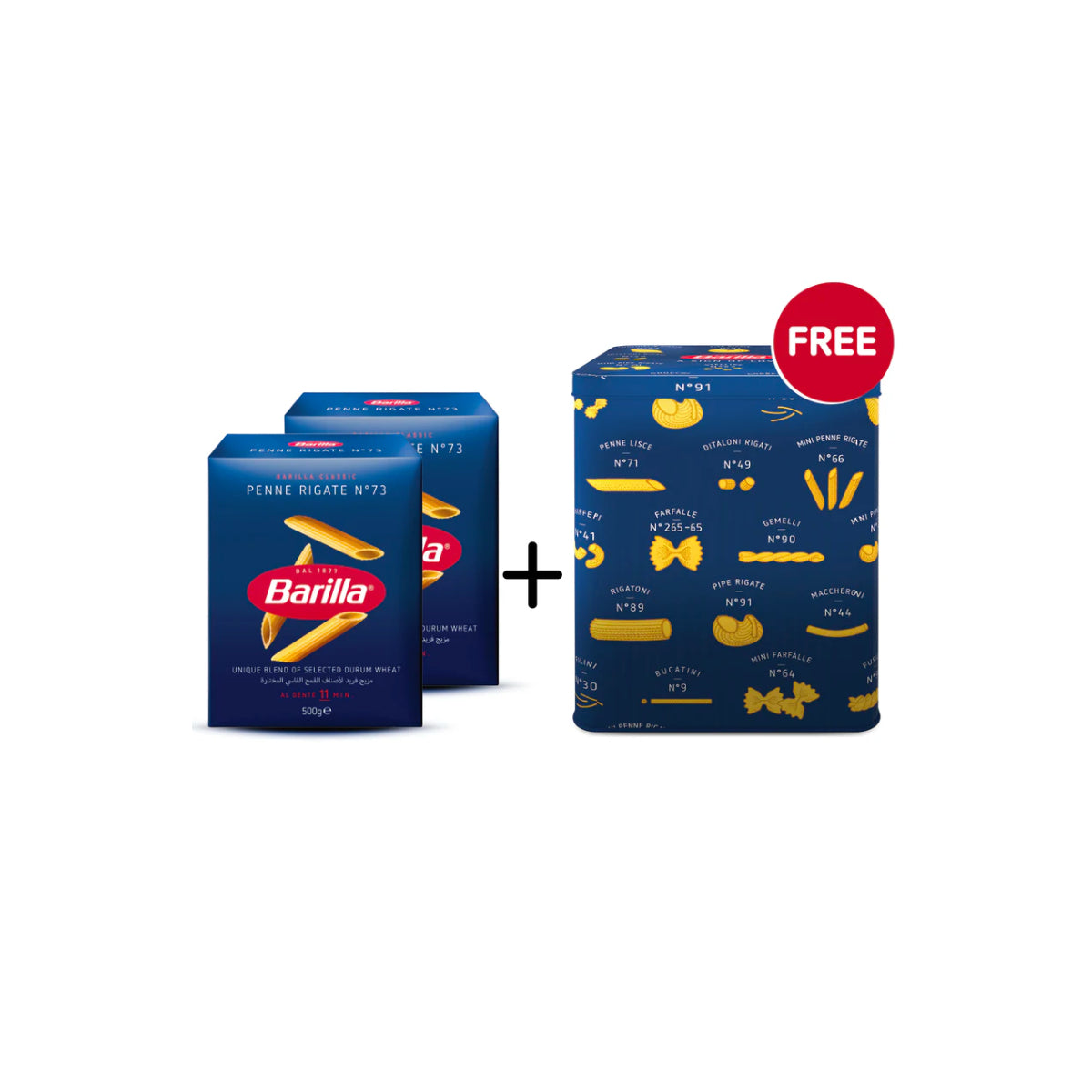Barilla Penne Rigate Pasta 2x500gm + Tin Box Free