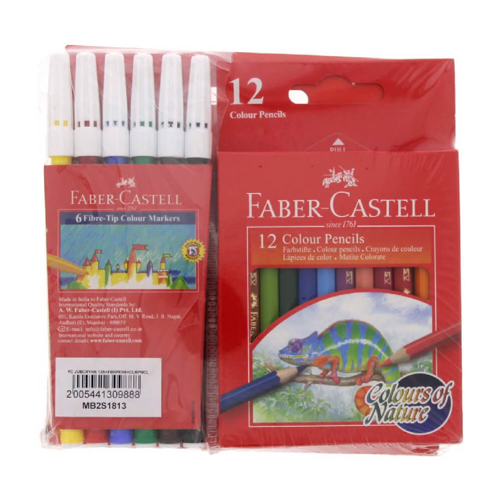Faber-Castell jumbo Wax Crayons 12s + Fiber Tip Colour Markers 6s + Short Color Pencil 12s