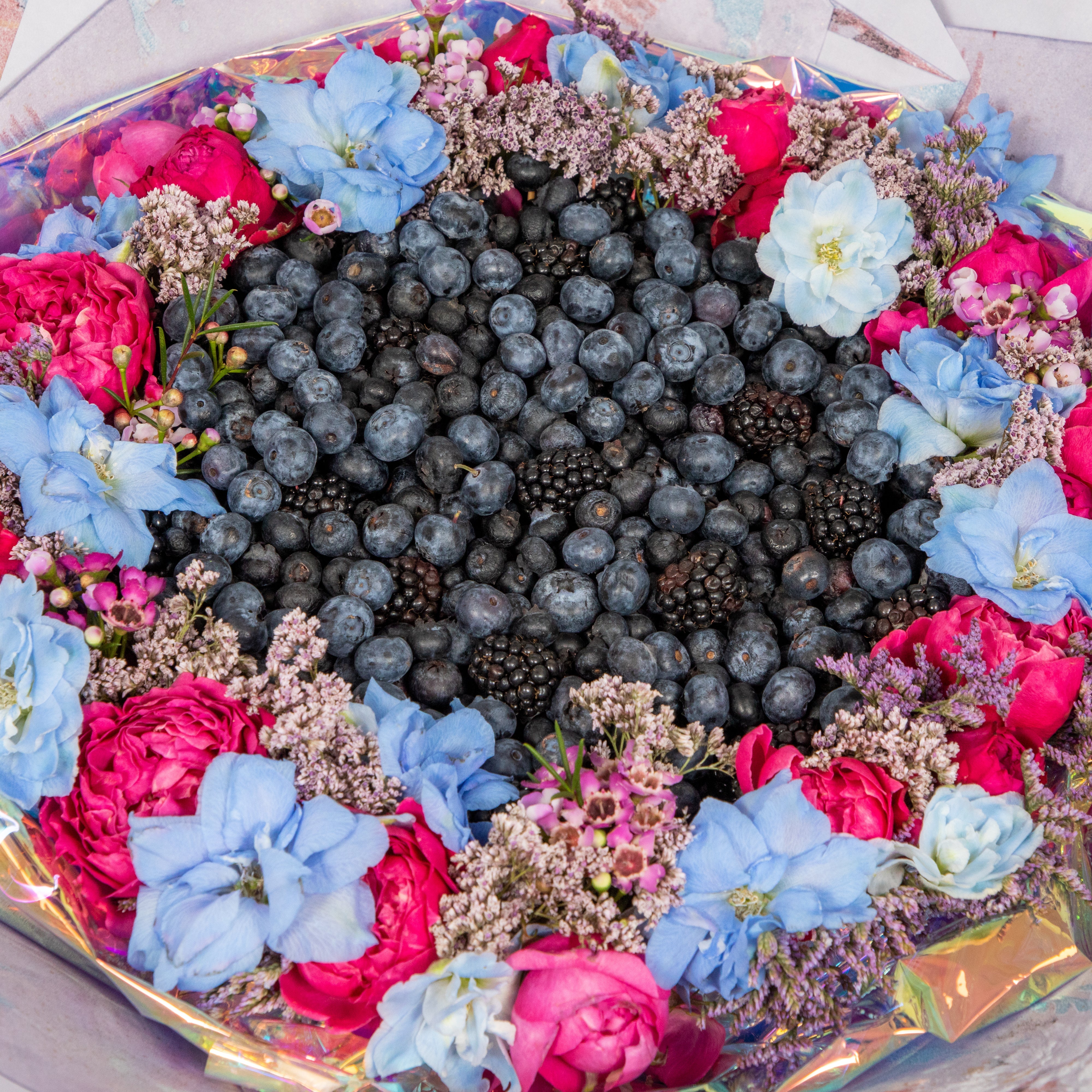 Celebration Spirit Fruit & Flower Bouquet (Purple)