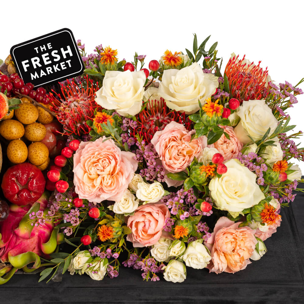 Half Flowers & Half Fruits Arrangement