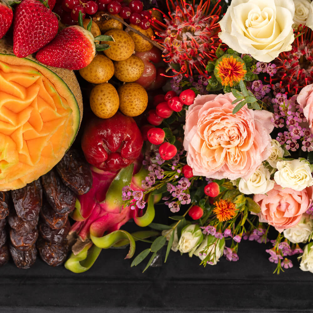 Half Flowers & Half Fruits Arrangement
