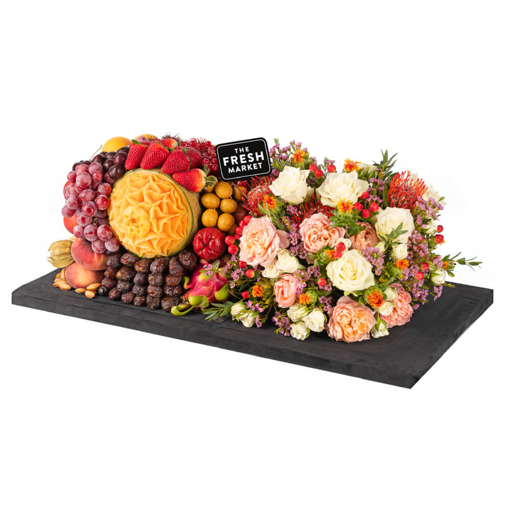 Half Flowers & Half Fruits Arrangement