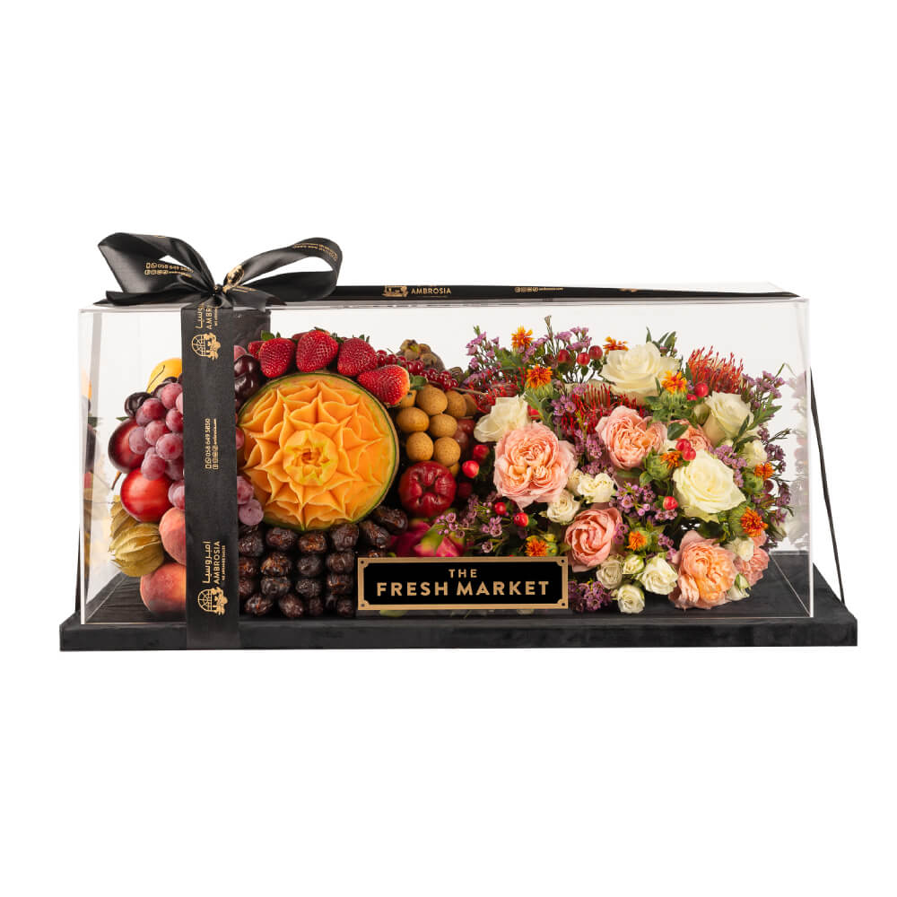Half Flowers & Half Fruits Arrangement