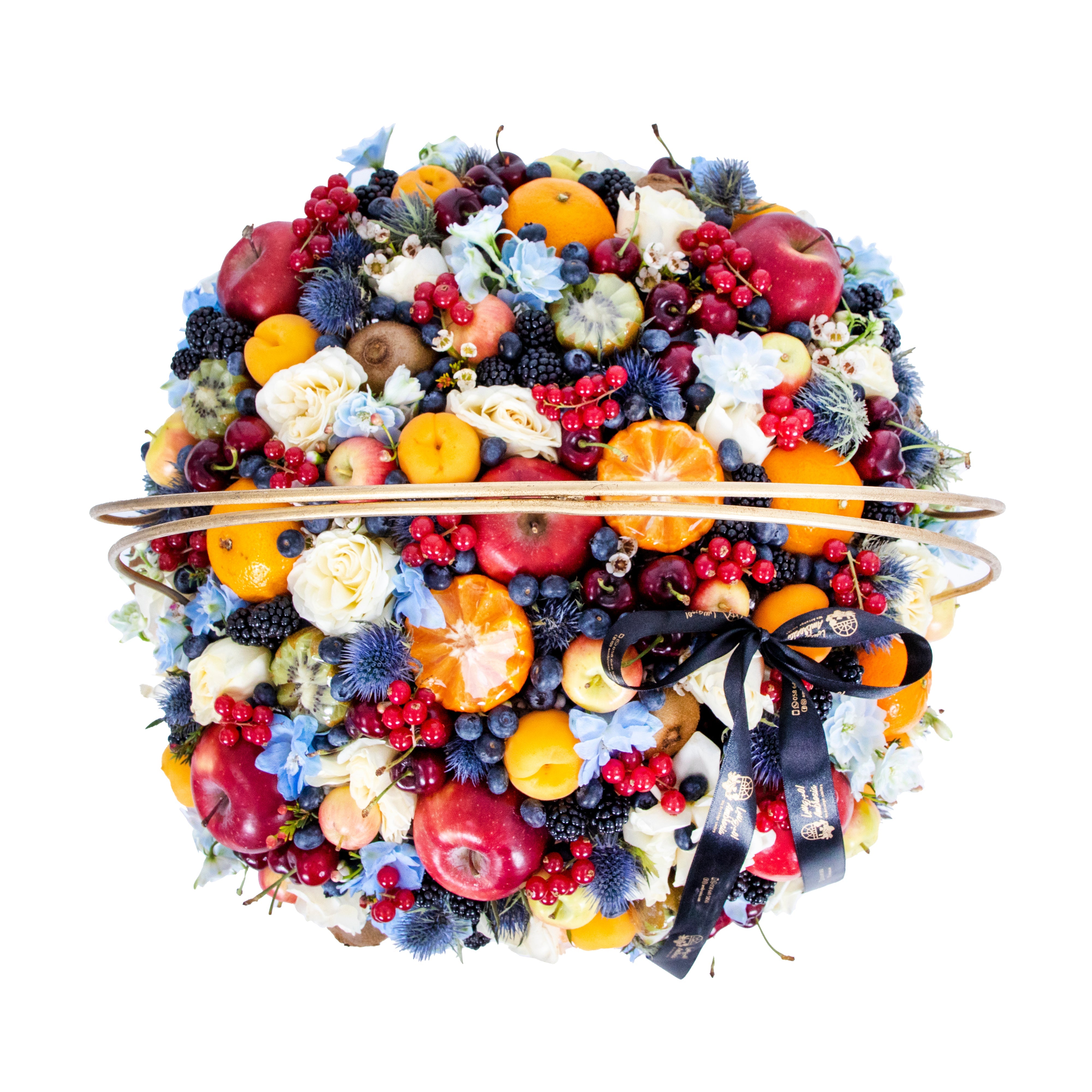 Blue Christmas Flowers and Fruits Basket