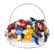 Blue Christmas Flowers and Fruits Basket