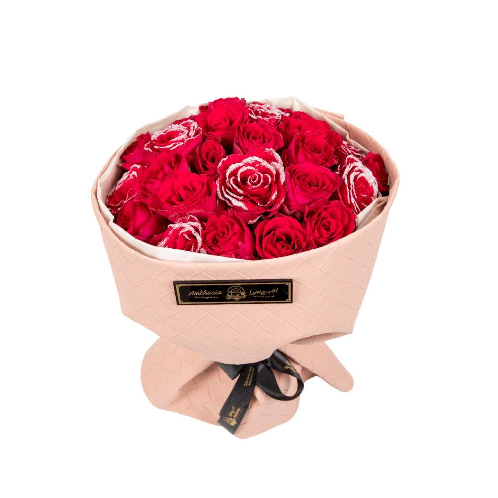 Silver Dusted Red Roses Bouquet