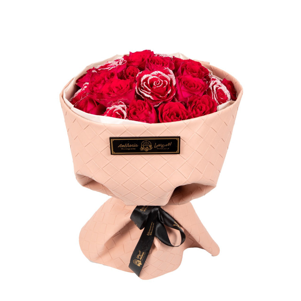 Silver Dusted Red Roses Bouquet