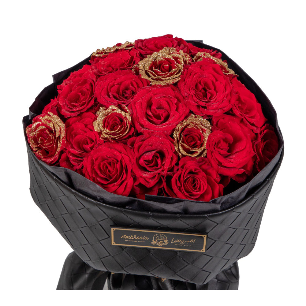 Golden Dusted Red Roses Bouquet