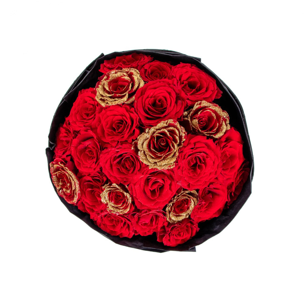 Golden Dusted Red Roses Bouquet