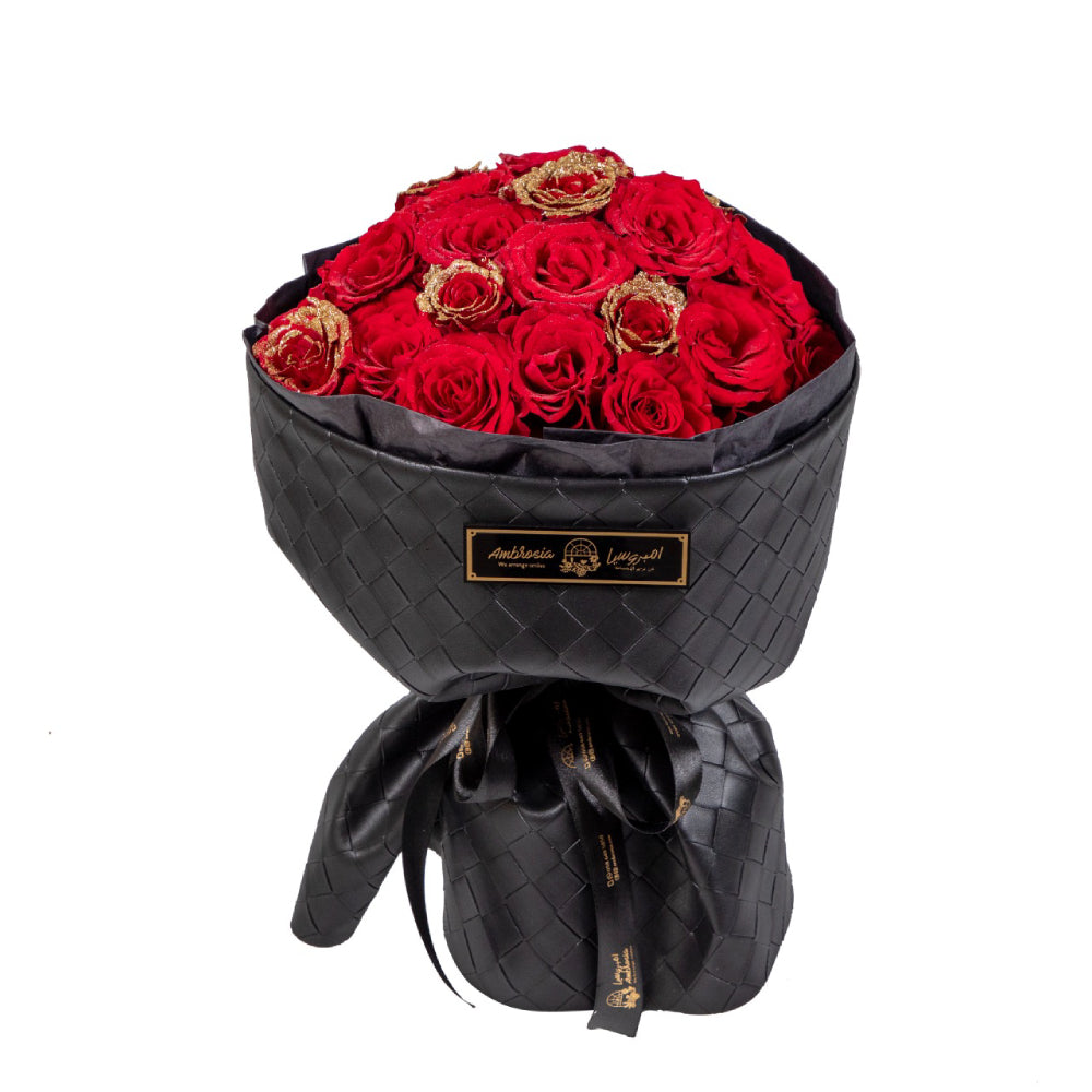 Golden Dusted Red Roses Bouquet