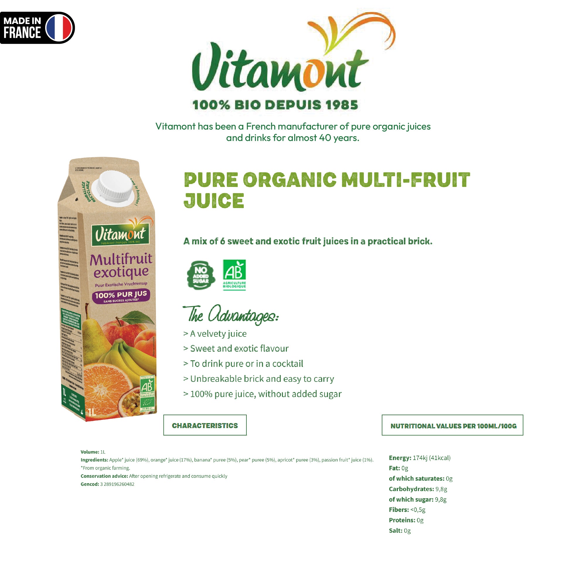 Vitamont Organic Pure Multi Fruits Juice 1L