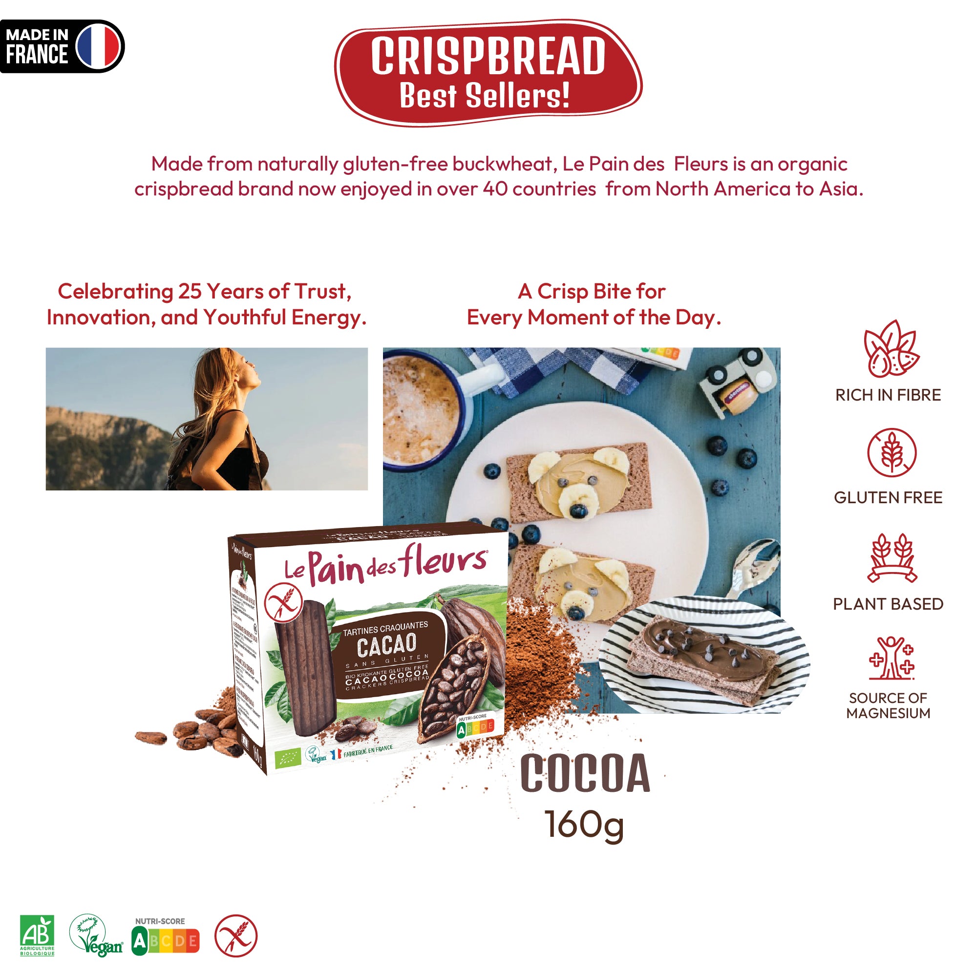 Le Pain Des Fleurs Cocoa Crispbread 160g