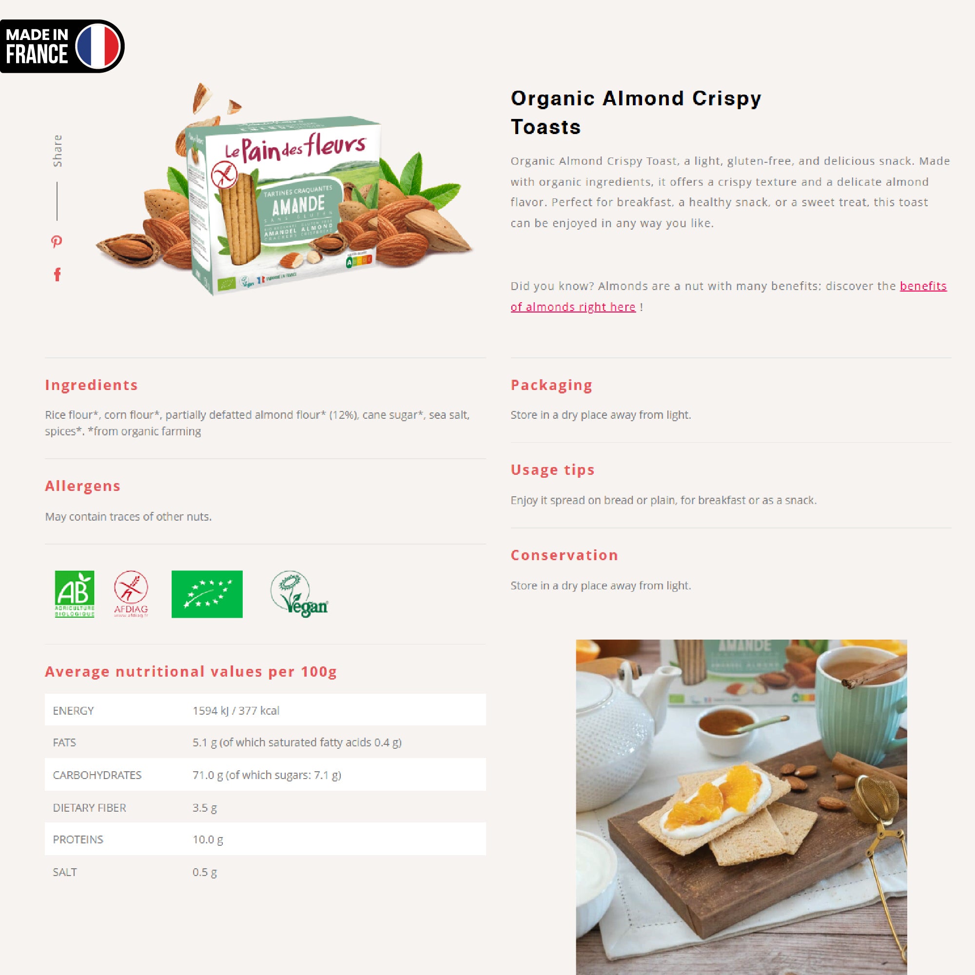 Le Pain Des Fleurs Almond Crispbread 150g