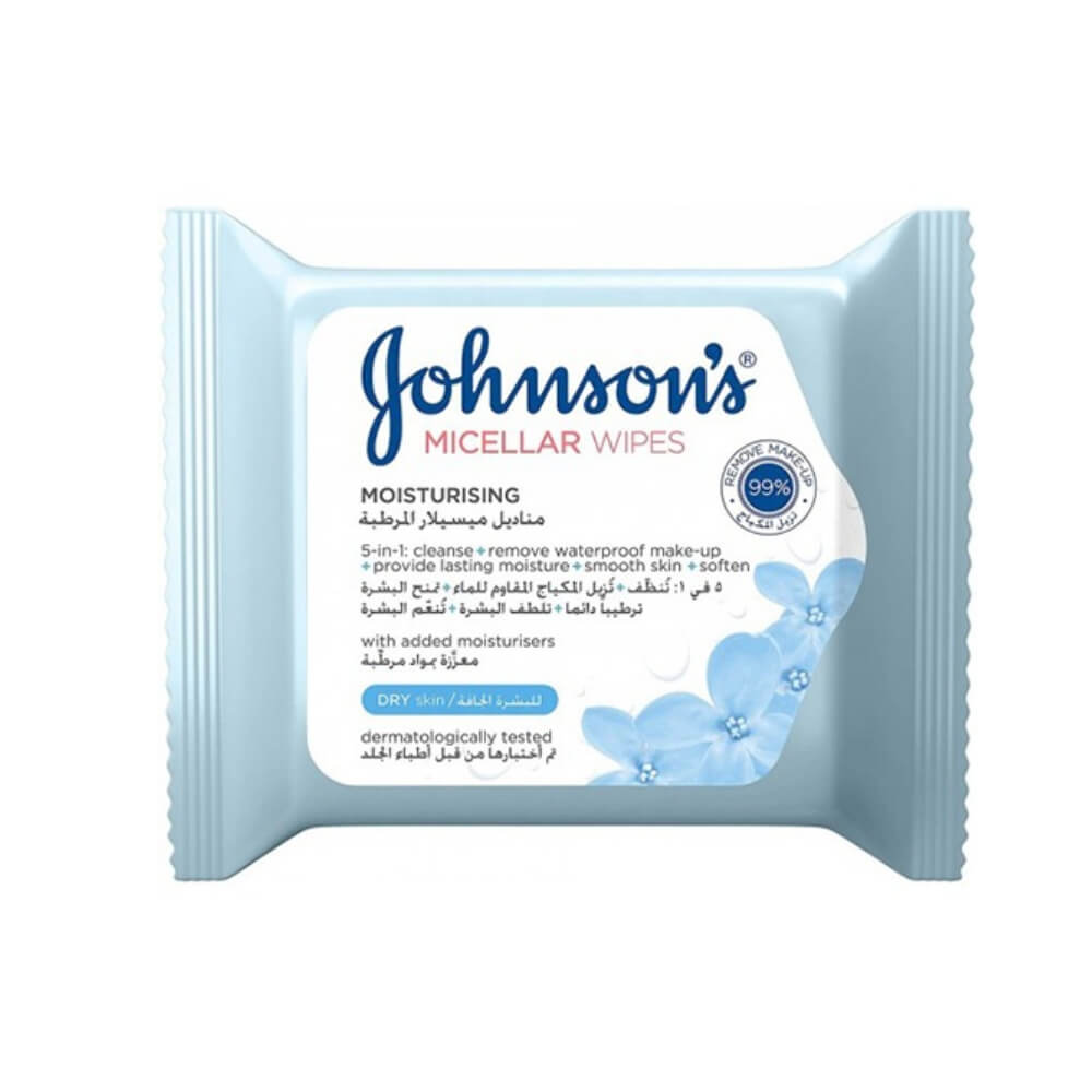 Johnson's Cleansing Facial Micellar Moisturizing Wipes For Dry Skin 25s