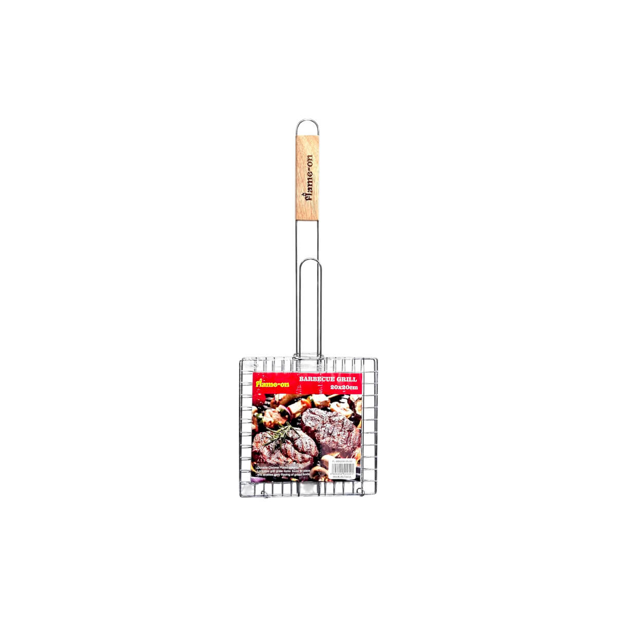 Flame On BBQ Grill With Wooden Handle 20cm x 20cm