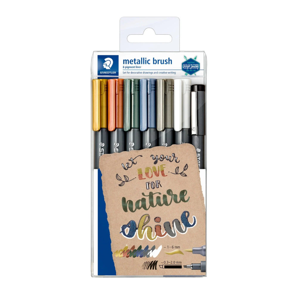 Staedtler Metallic Marker Brush 6 Colours + 1 Pigment Liner