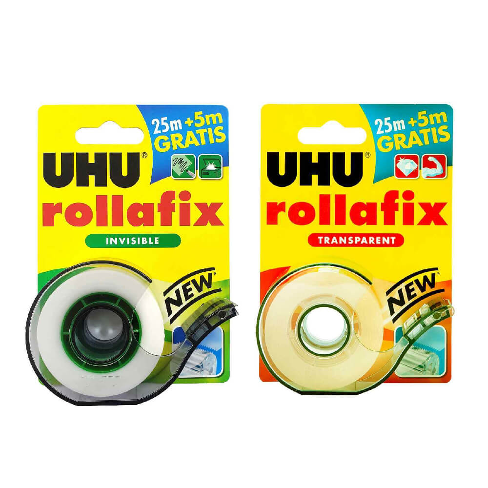 UHU Rollafix Transparent + Invisible Tape  25Mx19Mm