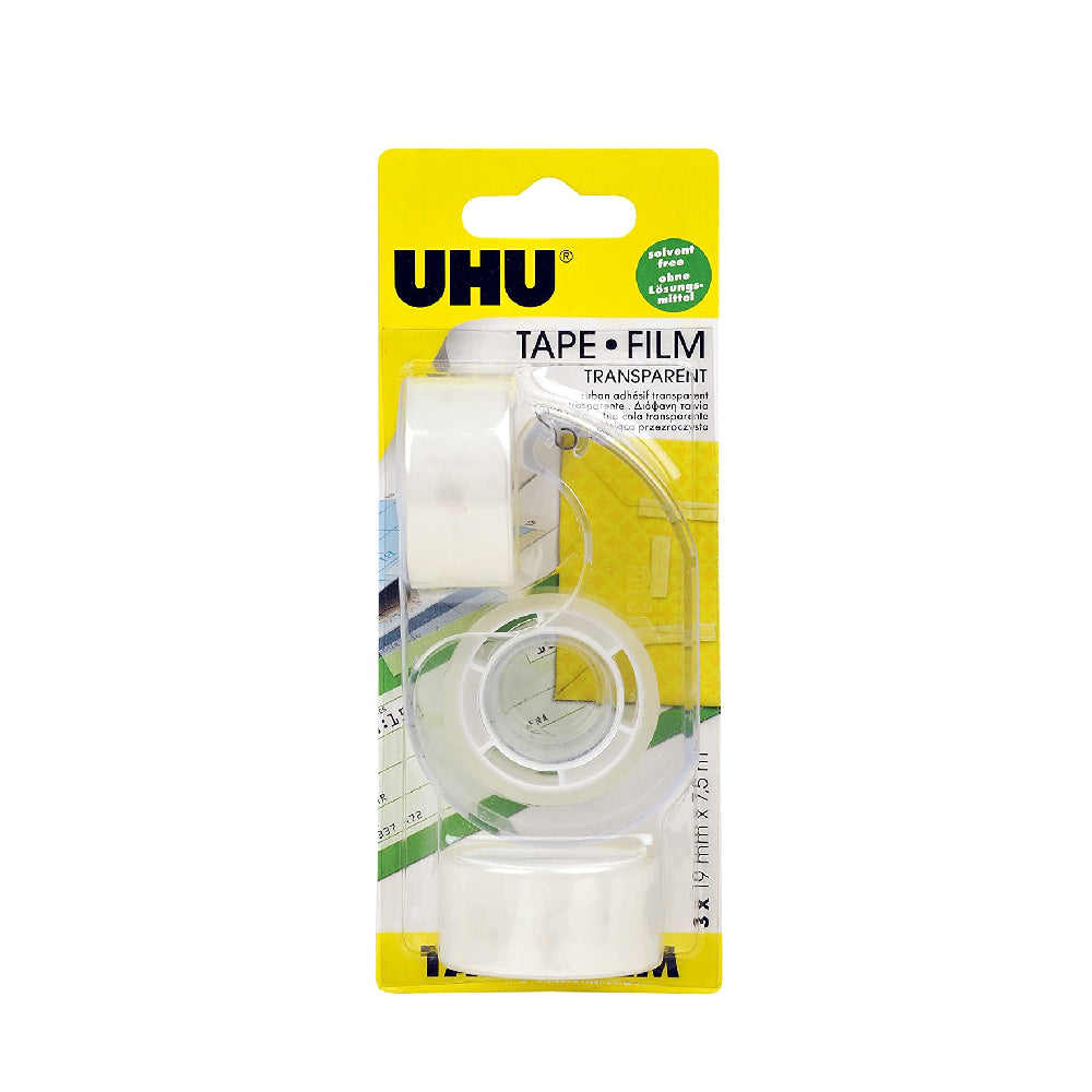 UHU Transparent Tape Refill 3Pcsx19Mmx7.5M + Dispenser