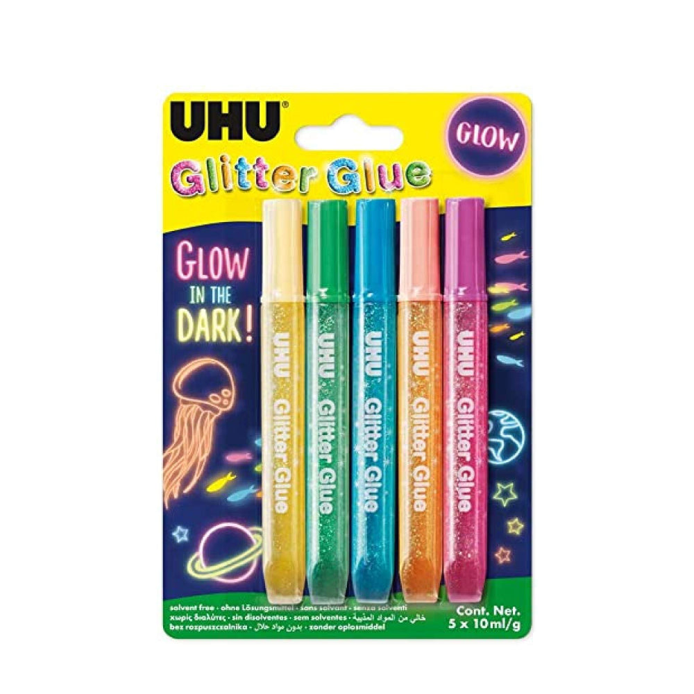 UHU Glitter Glue Glow In The Dark 5x10Ml