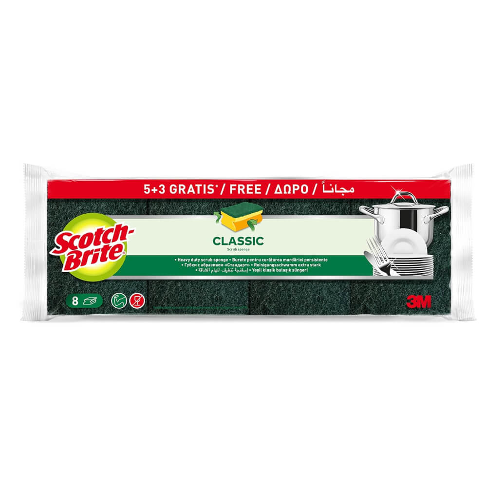 Scotch Brite Classic Heavy Duty Nail Saver Scrub Sponge 5+3 Free