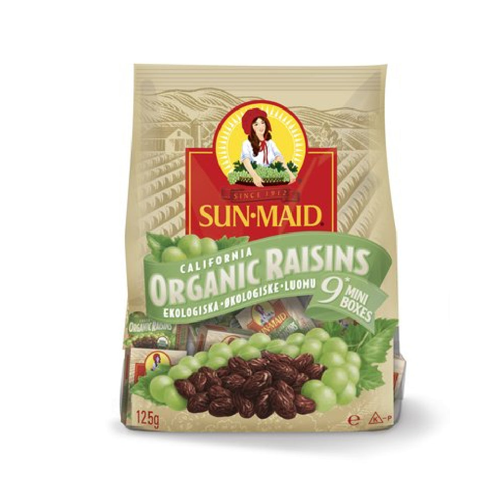 Sunmaid Raisins Organic Snack Bag 9's 125G
