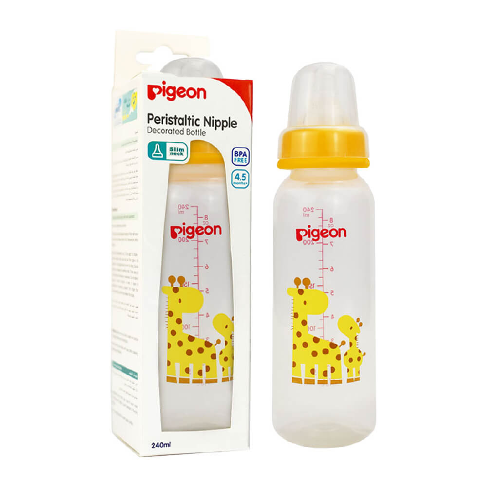 Pigeon Decorated Plastic Slim Neck Feeding Bottle 240ml