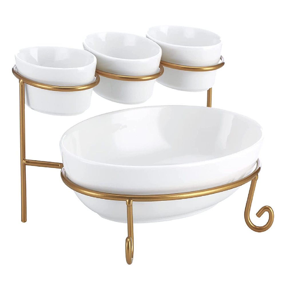 4Inch 9.25 Inch 2 Tier Oval Serving Set With Gold Stand