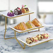 10.5 inch 3 TIER RECTANGLE PLATE WITH GOLD STAND