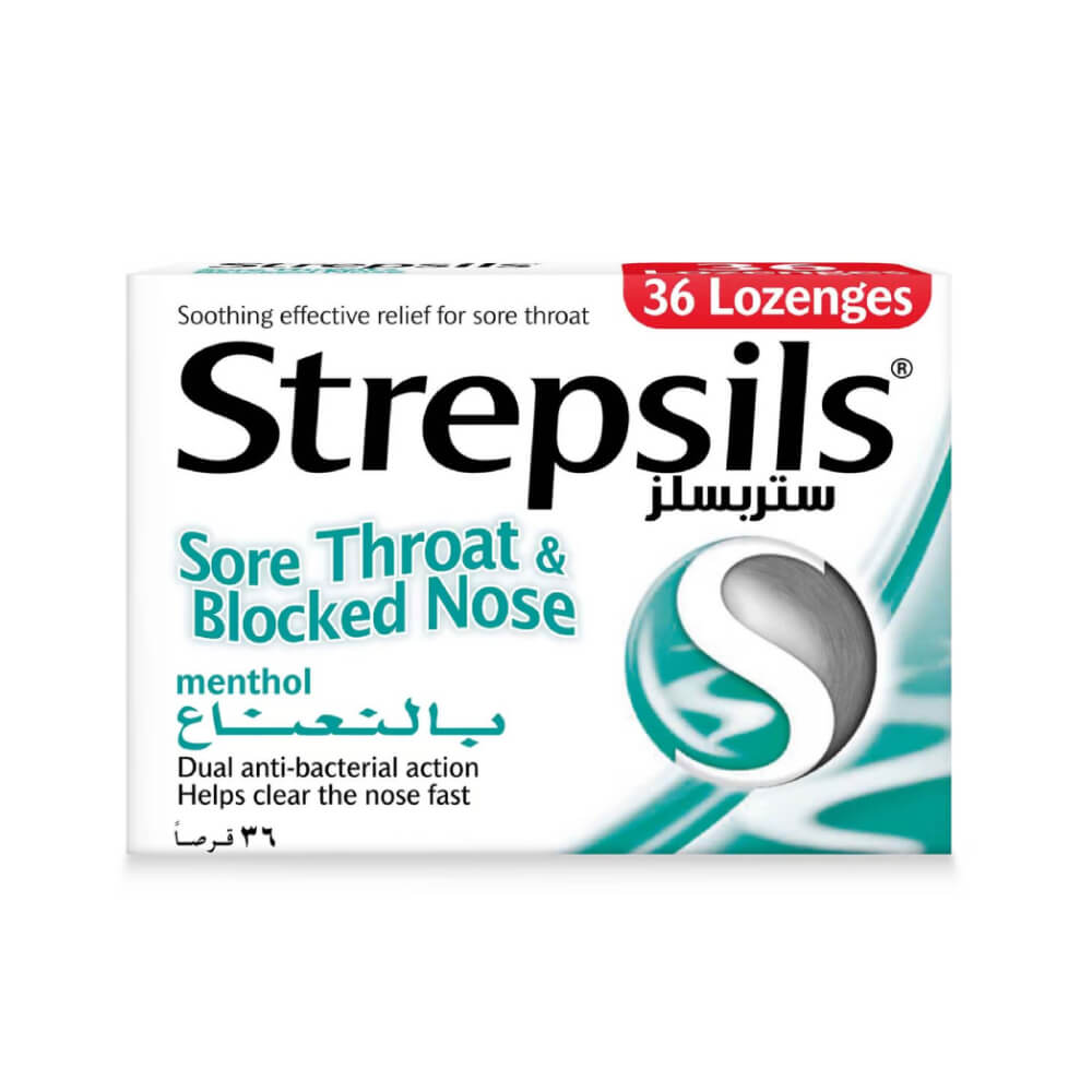 Strepsils Sore Throat And Blocked Nose Lozenges Menthol 36s