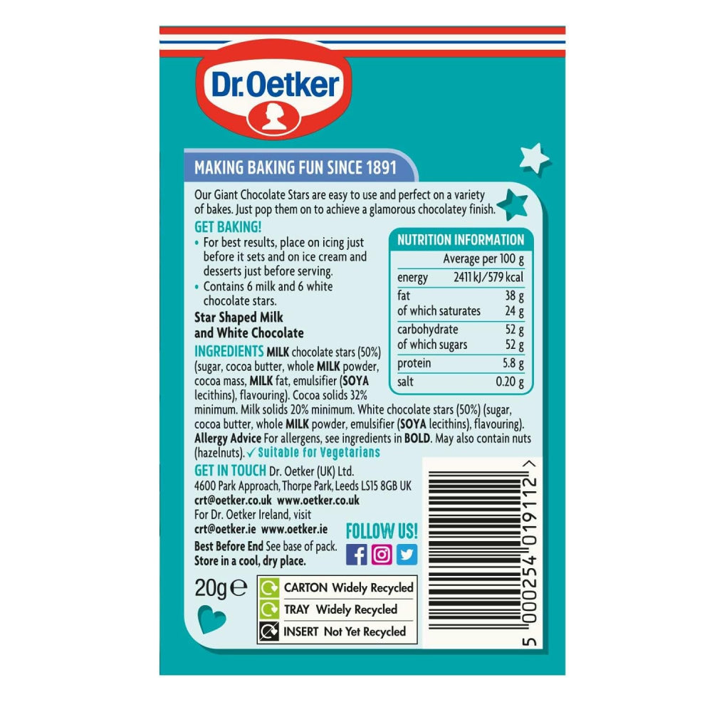 Dr. Oetker Milk & White Chocolate Stars 12 Pieces
