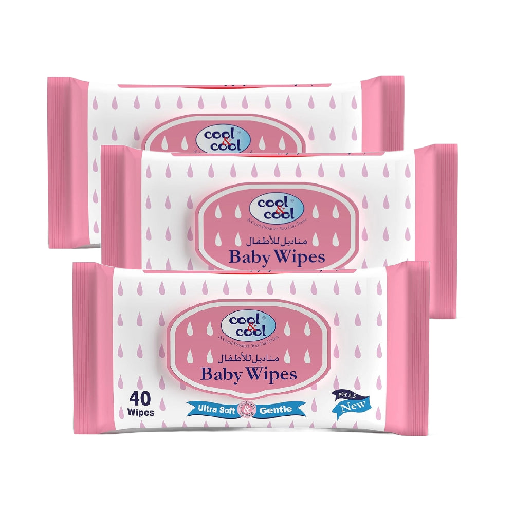 Cool & Cool Baby Wipes 3x40s