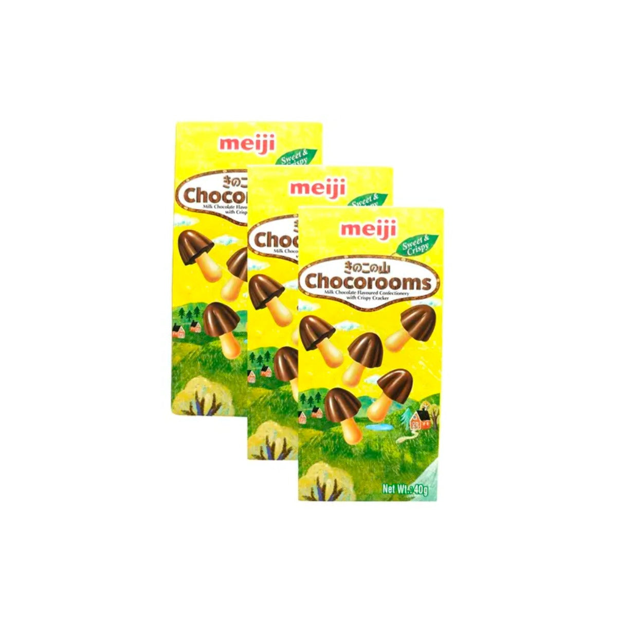 Meiji Chocorooms Milk Chocolate Flavoured Confectionery with Crispy Cracker 40g 2+1 Free