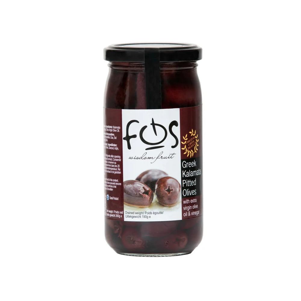Fos Greek Kalamata Pitted Olives With Extra Virgin Olive Oil & Vinegar 360g