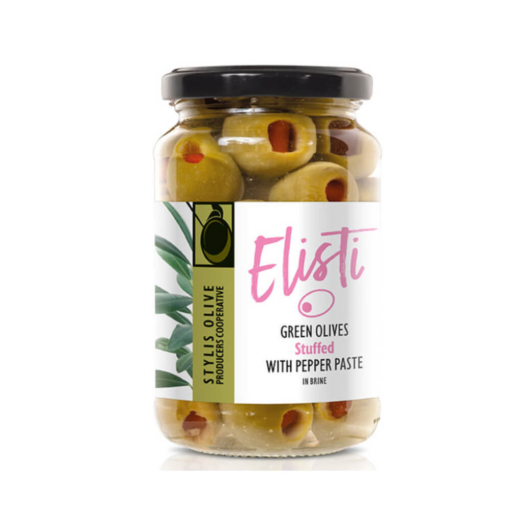 Elisti Green Olives Stuffed With Pepper Paste  in Brine 370gm