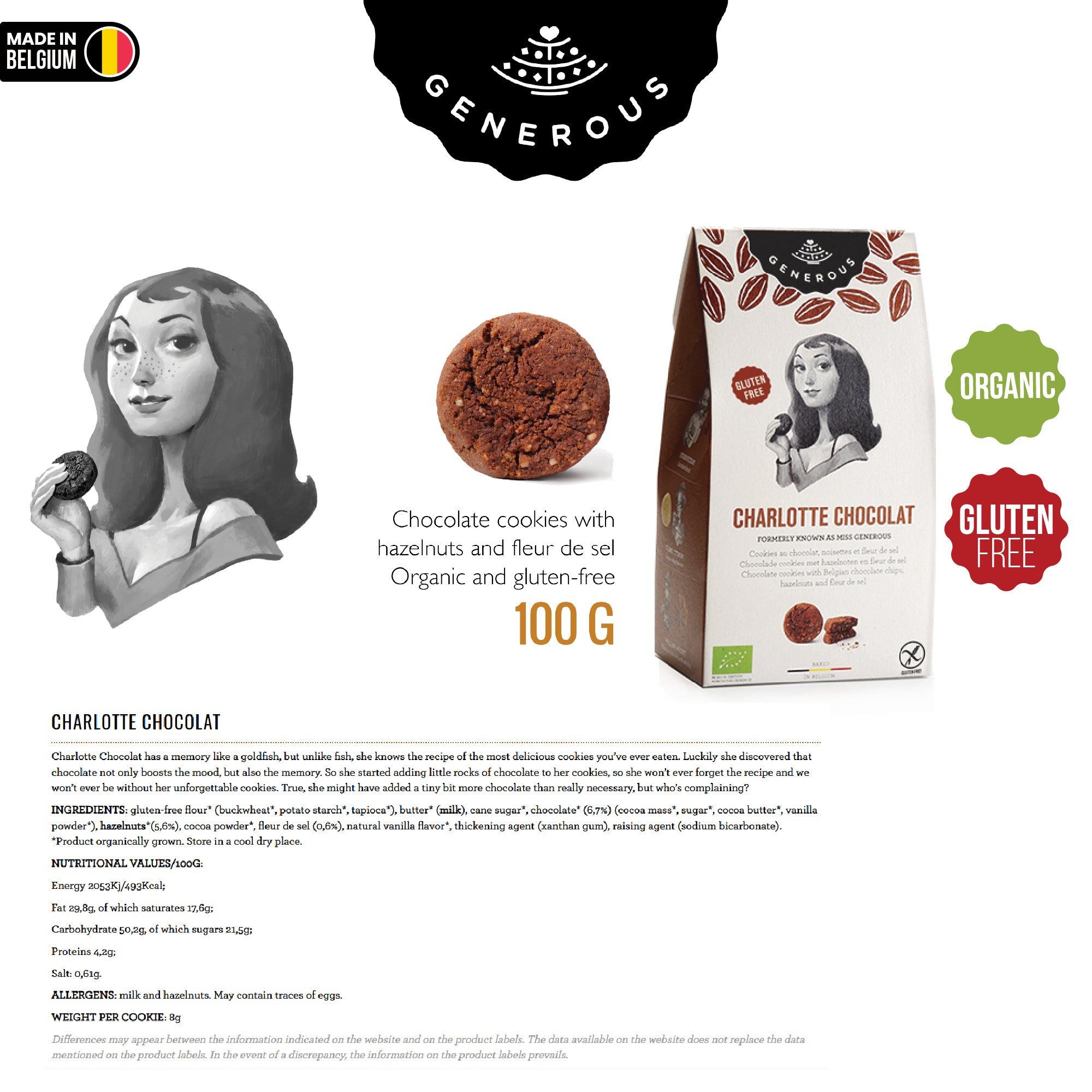 Generous Charlotte Chocolate With Hazelnuts And Fleur De Sel Cookies 100g