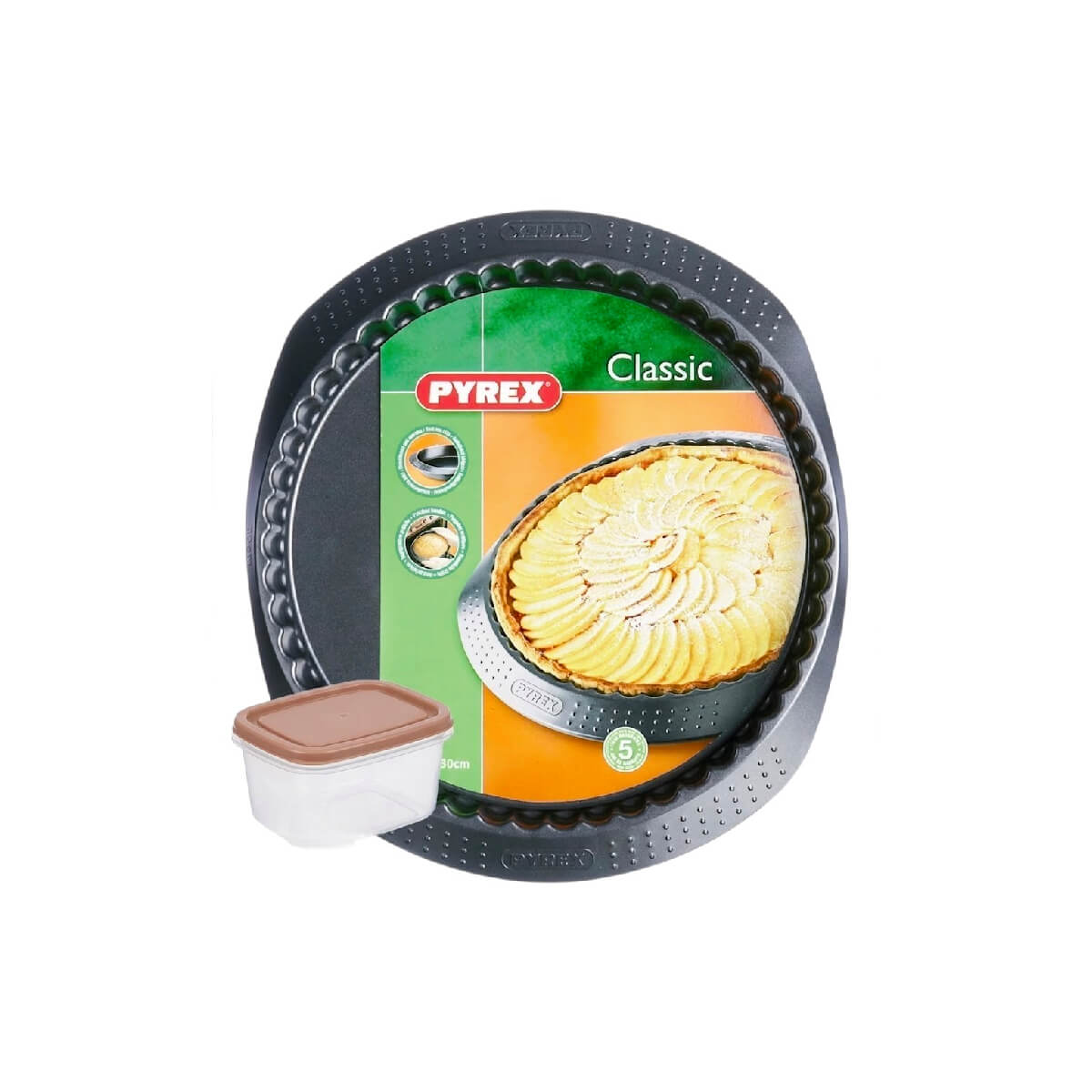 Pyrex Flan Pan 30Cm+Dish Storage 400Ml