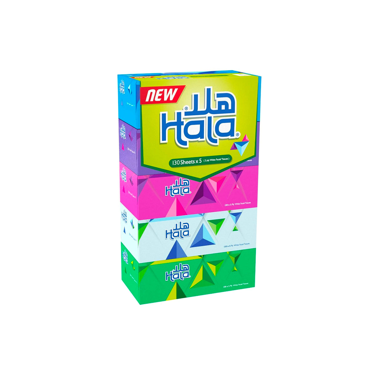 Hala Facial Tissue Assorted, Pack of 5 130 sheets x 2 Ply