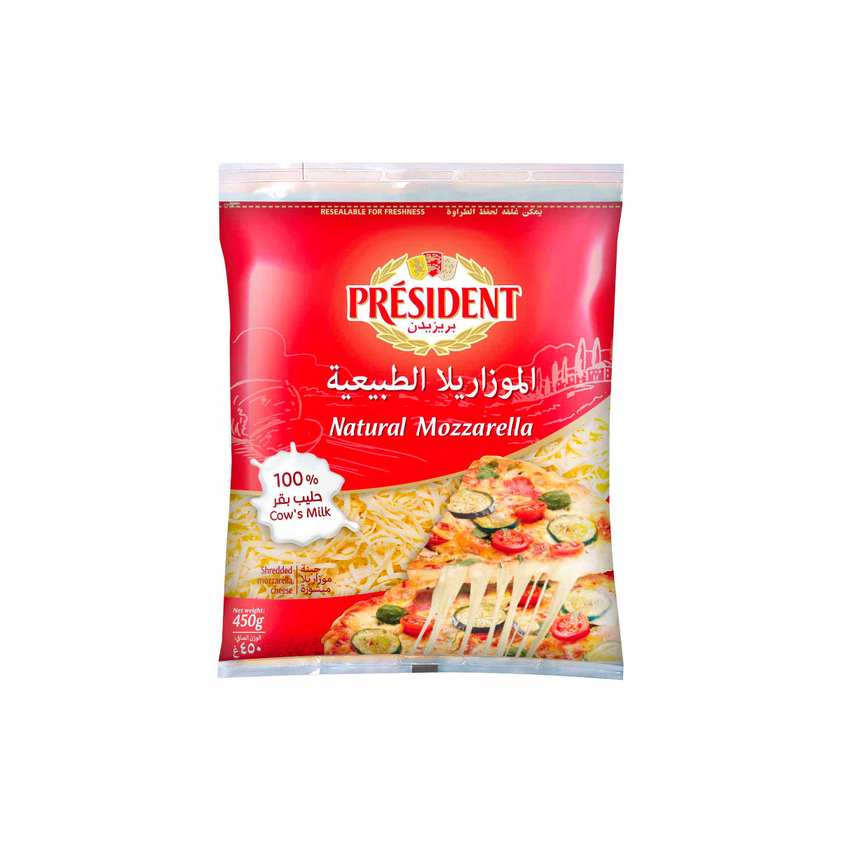 President Natural Shredded Mozzarella Cheese 450g