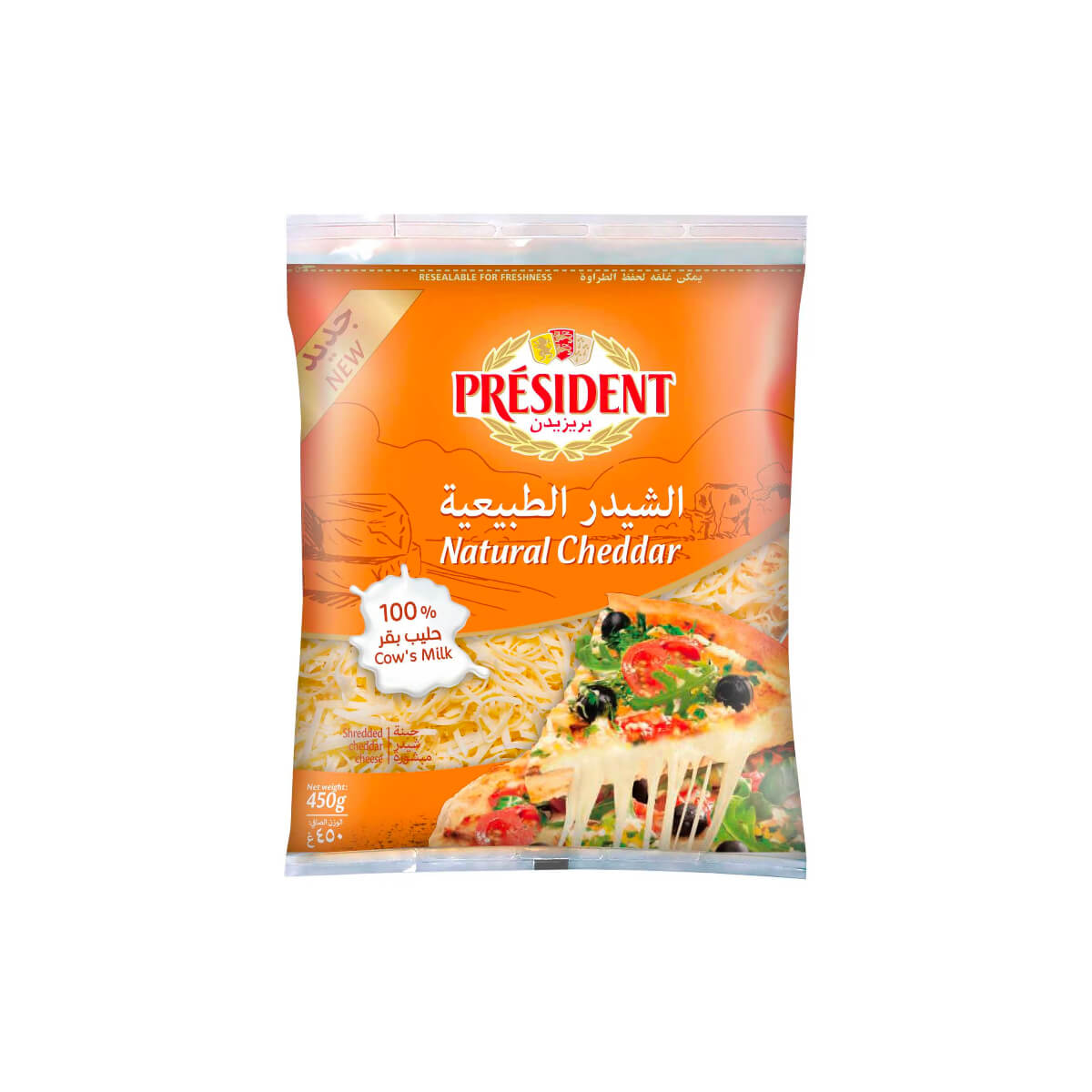 President Natural Shredded Cheddar Cheese 450g
