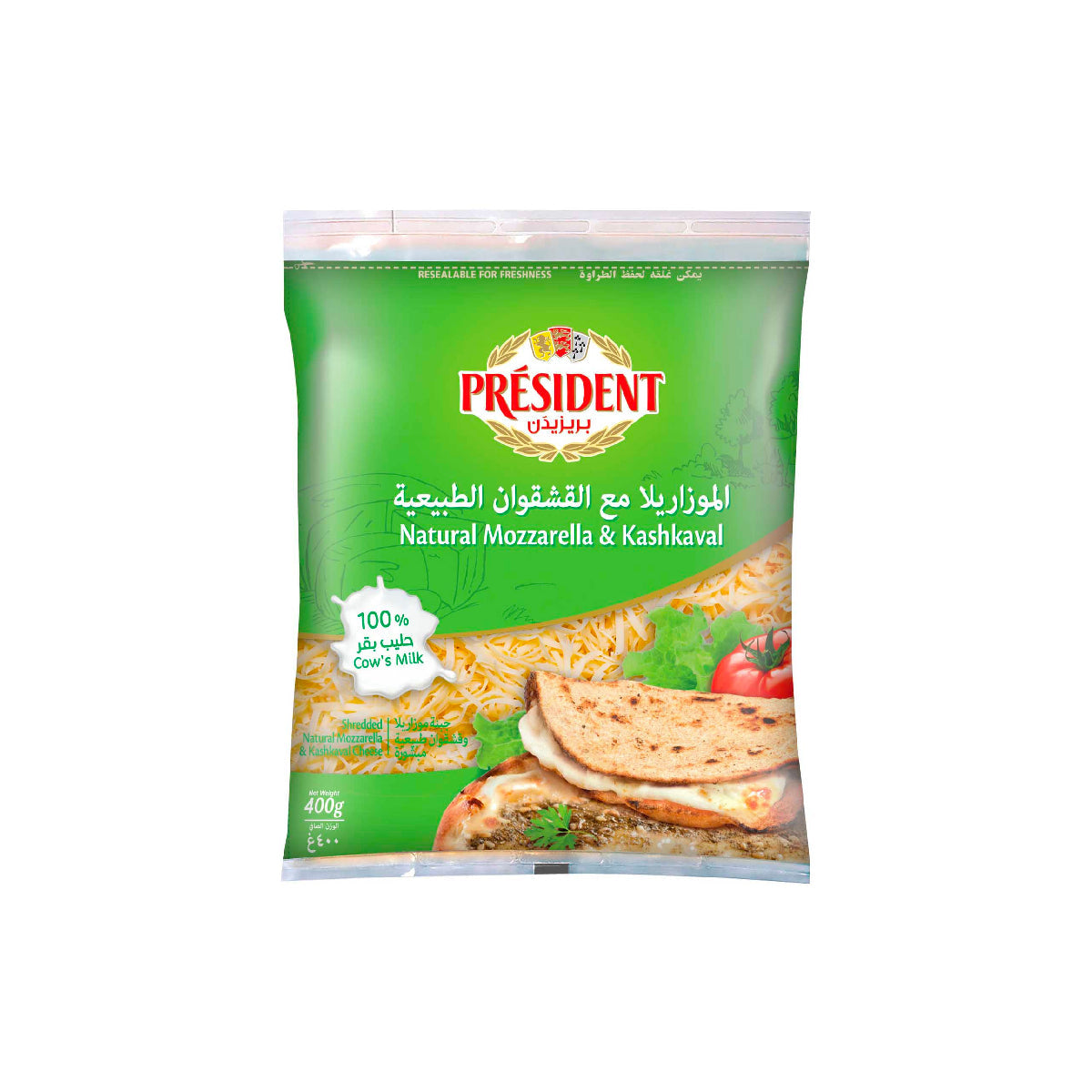 President Natural Shredded Mozzarella & Kashkaval Cheese 400g