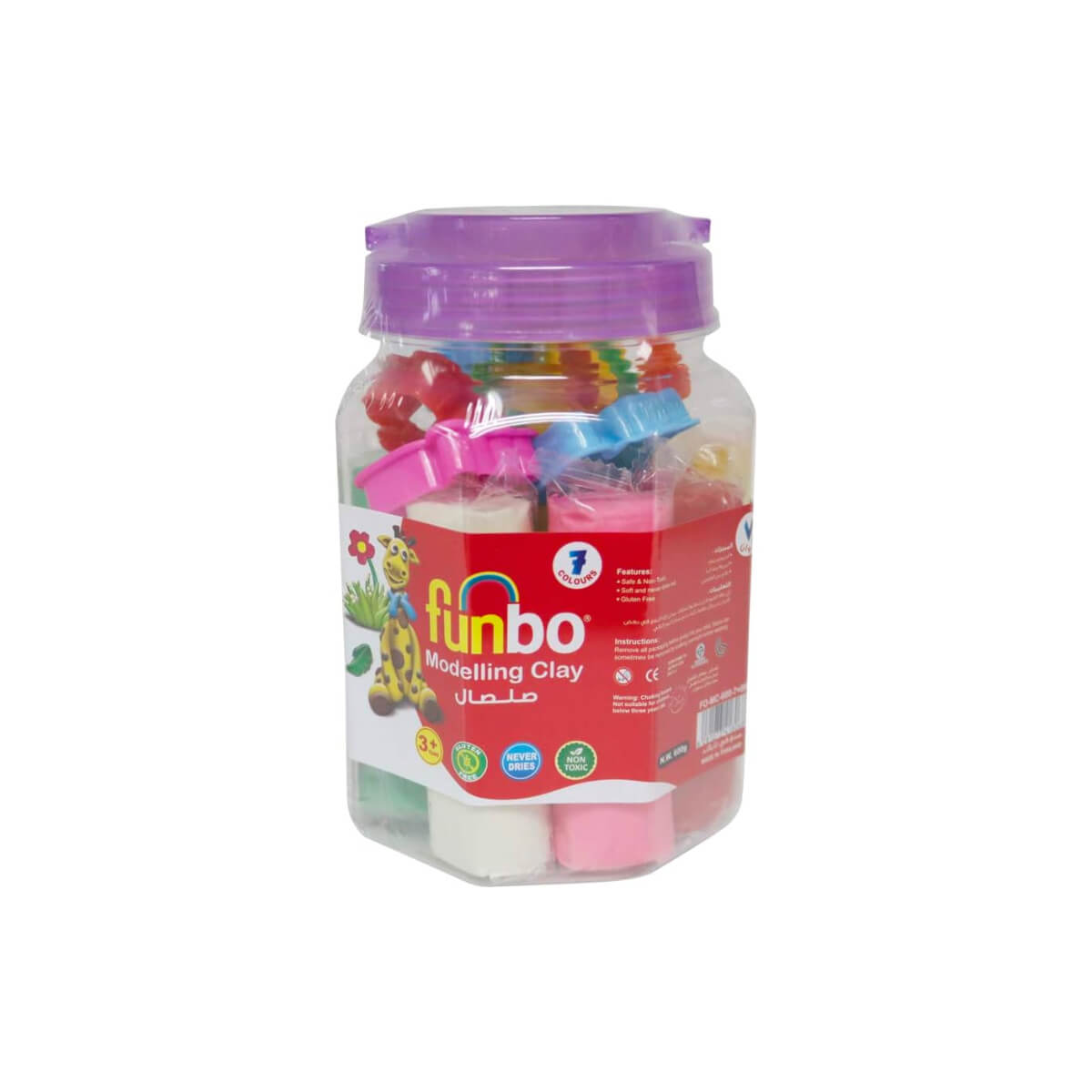 Funbo Modeling Clay 600g 7 Colours + 8 Molds +1 Rolling In Octagon