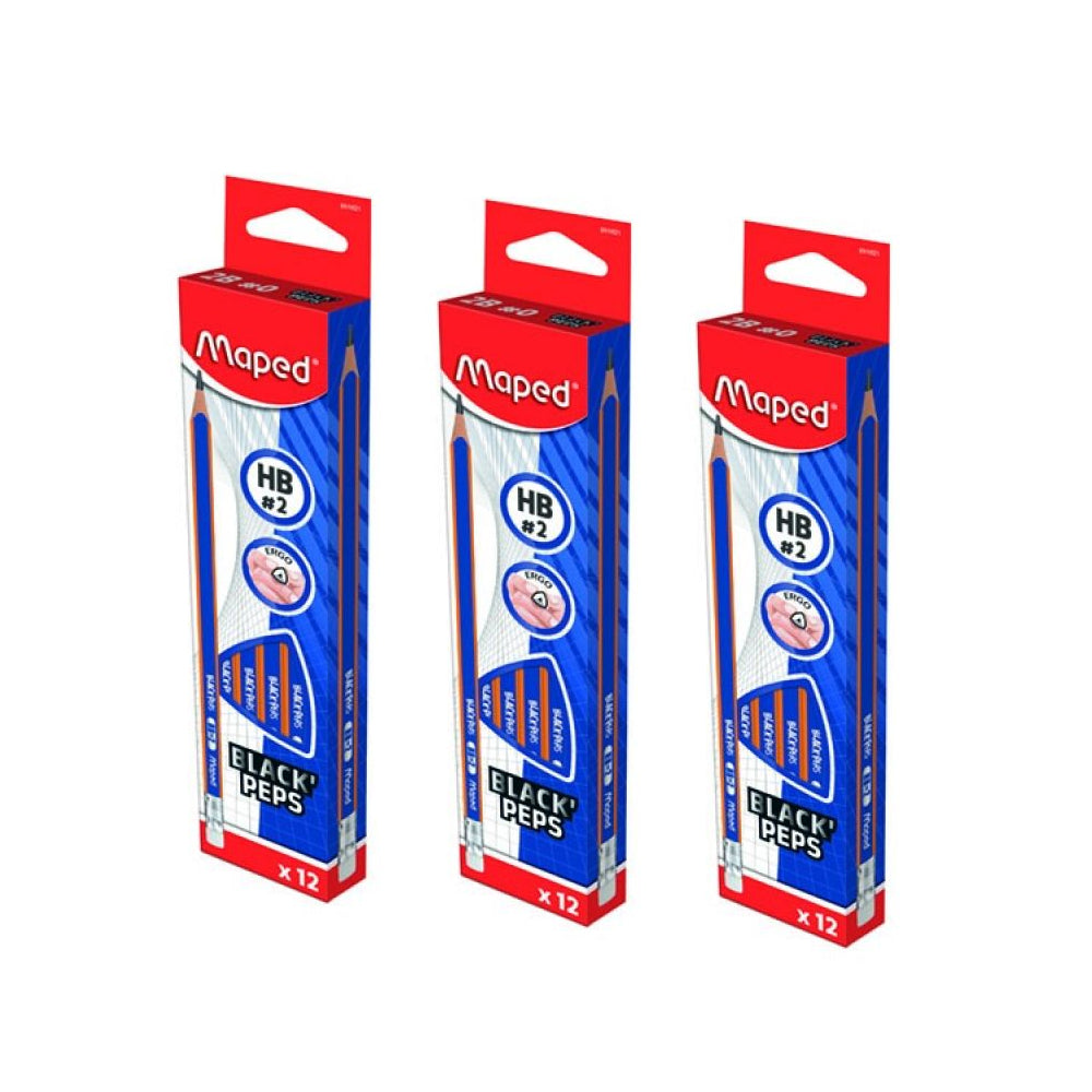 Maped Black Peps Navy HB 2 Pencil With Eraser 12 Pack Of 3