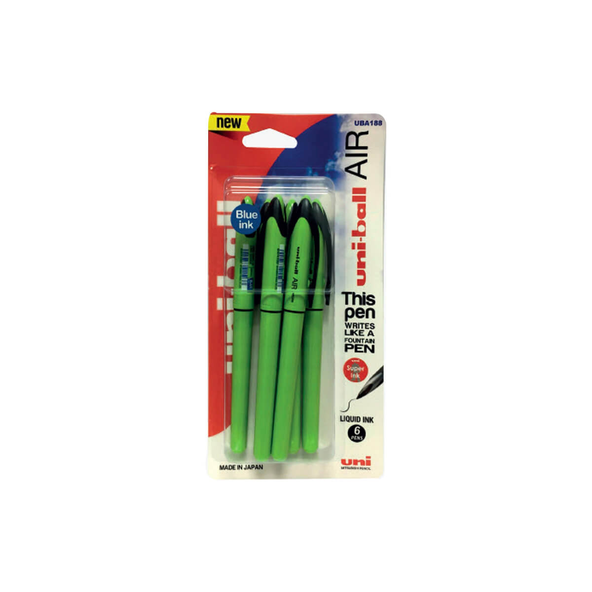 Uni Ball Air Micro Liquid Blue Ink Fine Rollerball Pen Green 6 Pieces