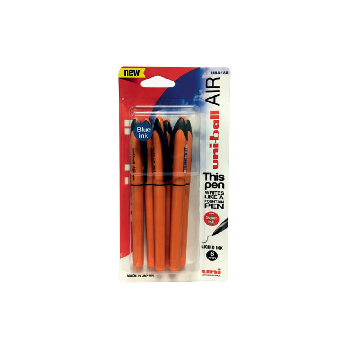 Uni Ball Air Micro Liquid Blue Ink Fine Rollerball Pen Orange 6 Pieces