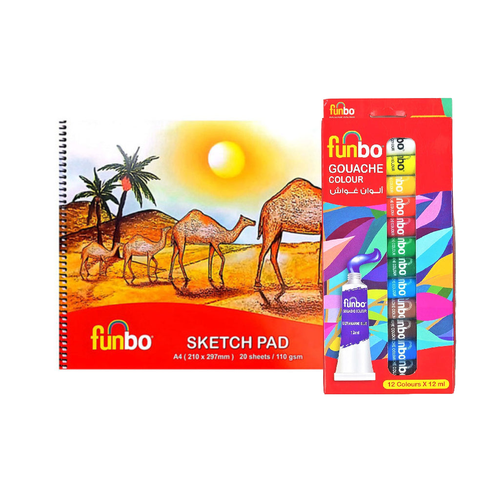 Funbo Sketch Pad A4 + Gouache Colour 12x12ml