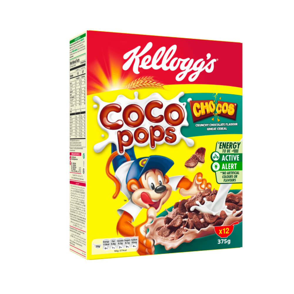 Kellogg's Coco Pops Chocos Crunchy Chocolate Flavour Wheat Cereal 375gm