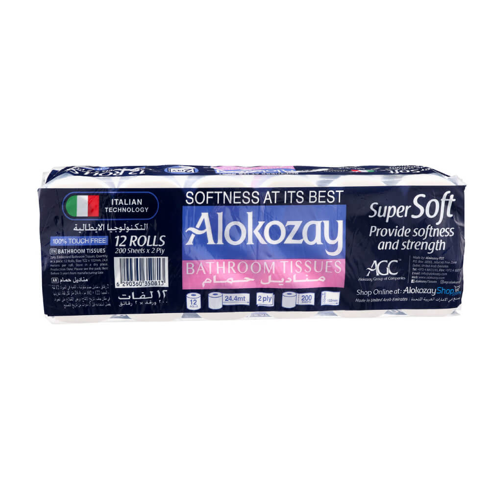Alokozay Bathroom Tissue 2 ply 12 Rolls x 200 Sheets