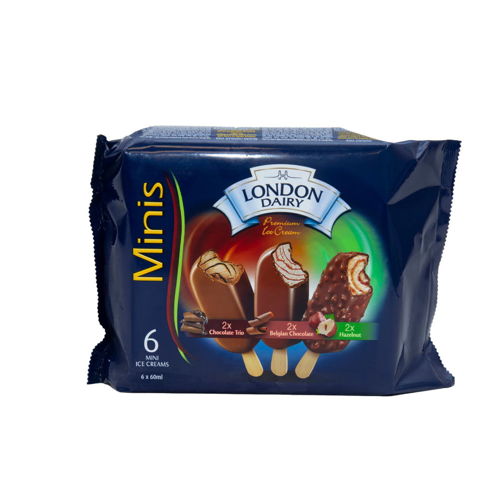 London Dairy Mini Ice Cream Stick Chocolate Trio+Hazelnut+Belgian Chocolate 6x60ml