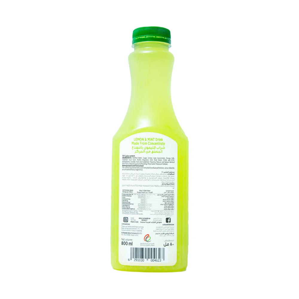 Al Rawabi Lemon & Mint Juice Reduced Sugar 800ml